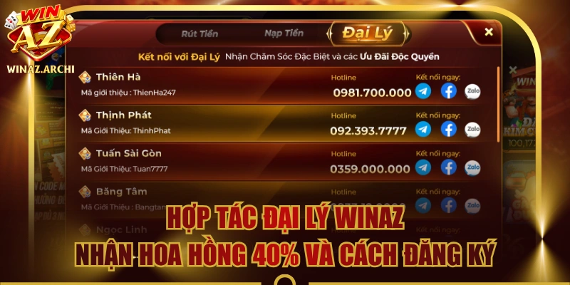Hợp Tác Đại Lý WINAZ Nhận Hoa Hồng 40% Và Cách Đăng Ký